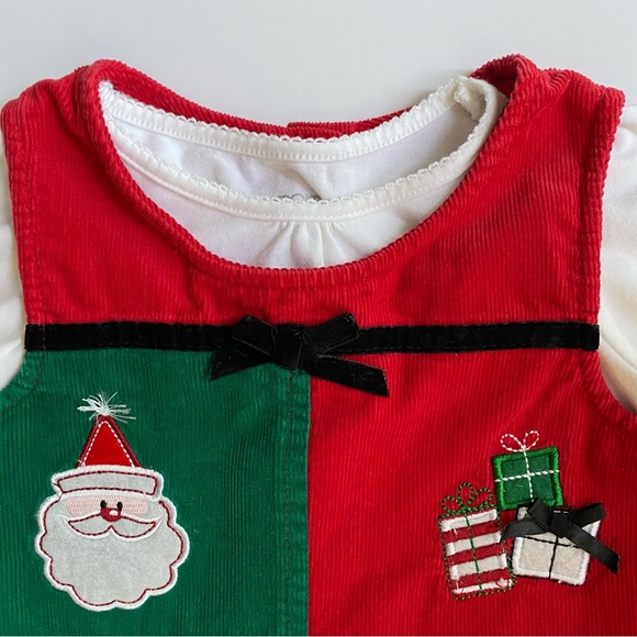 Christmas Dress 4T Red Corduroy Jumper Tree Santa Snowman presents White Shirt - Picture 2 of 13